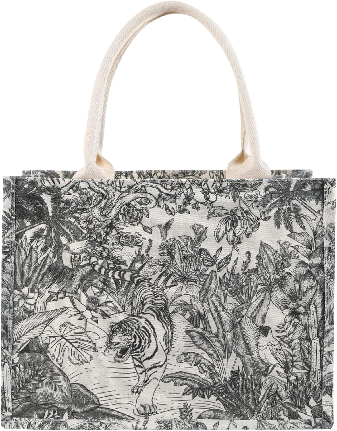 Tiger Tropical Plants Tote Bag for Women Beach Bag Reusable Grocery Bags Tote Bag for Work Travel Beach Shopping