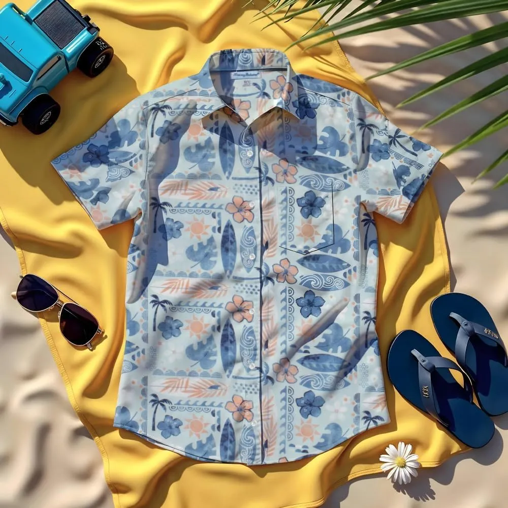Tommy Bahama Boys Hawaiian Button Down Short Sleeve Shirt & Elastic Waist Shorts Set, Casual 2-Piece Summer Outfit for Kids
