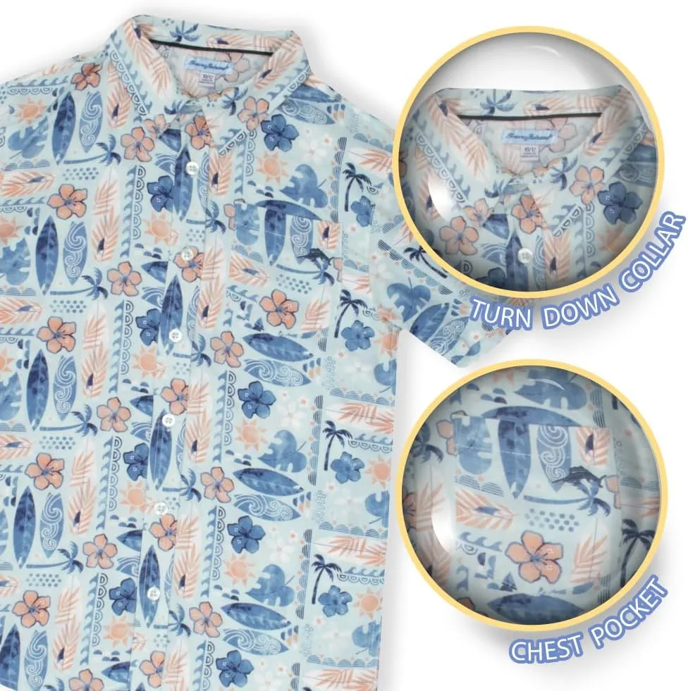 Tommy Bahama Boys Hawaiian Button Down Short Sleeve Shirt & Elastic Waist Shorts Set, Casual 2-Piece Summer Outfit for Kids