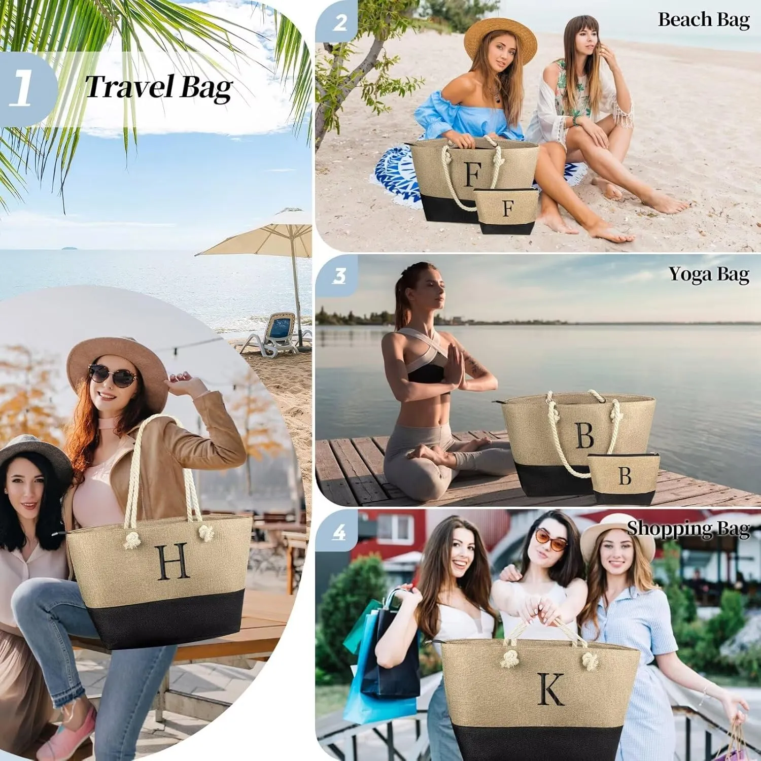 TOPEAST Christmas Gifts for Women - Beach Bags with Makeup Bag Travel Essential Christmas Birthday Gifts for Mom Friends