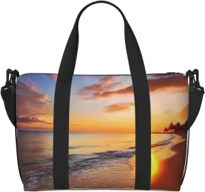 Travel Duffel Bags Personal Item Bag Carry On Luggage Bag Training Handbag Lightweight Waterproof Sports Gym Bag Beautiful Tropical Sunrise On The Beach Weekender Bag for Women Men, Black, One Size,