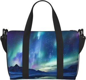 Travel Duffel Bags Personal Item Bag Carry On Luggage Bag Training Handbag Lightweight Waterproof Sports Gym Bag Northern Lights Weekender Bag for Women Men, Black, One Size, Travel Duffle