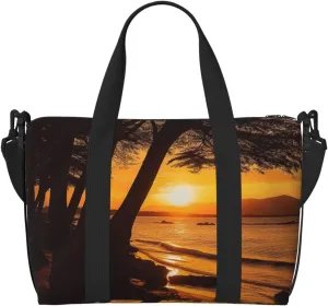 Travel Duffel Bags Personal Item Bag Carry On Luggage Bag Training Handbag Lightweight Waterproof Sports Gym Bag Seashore Trees Sunset Weekender Bag for Women Men, Black, One Size, Travel Duffle
