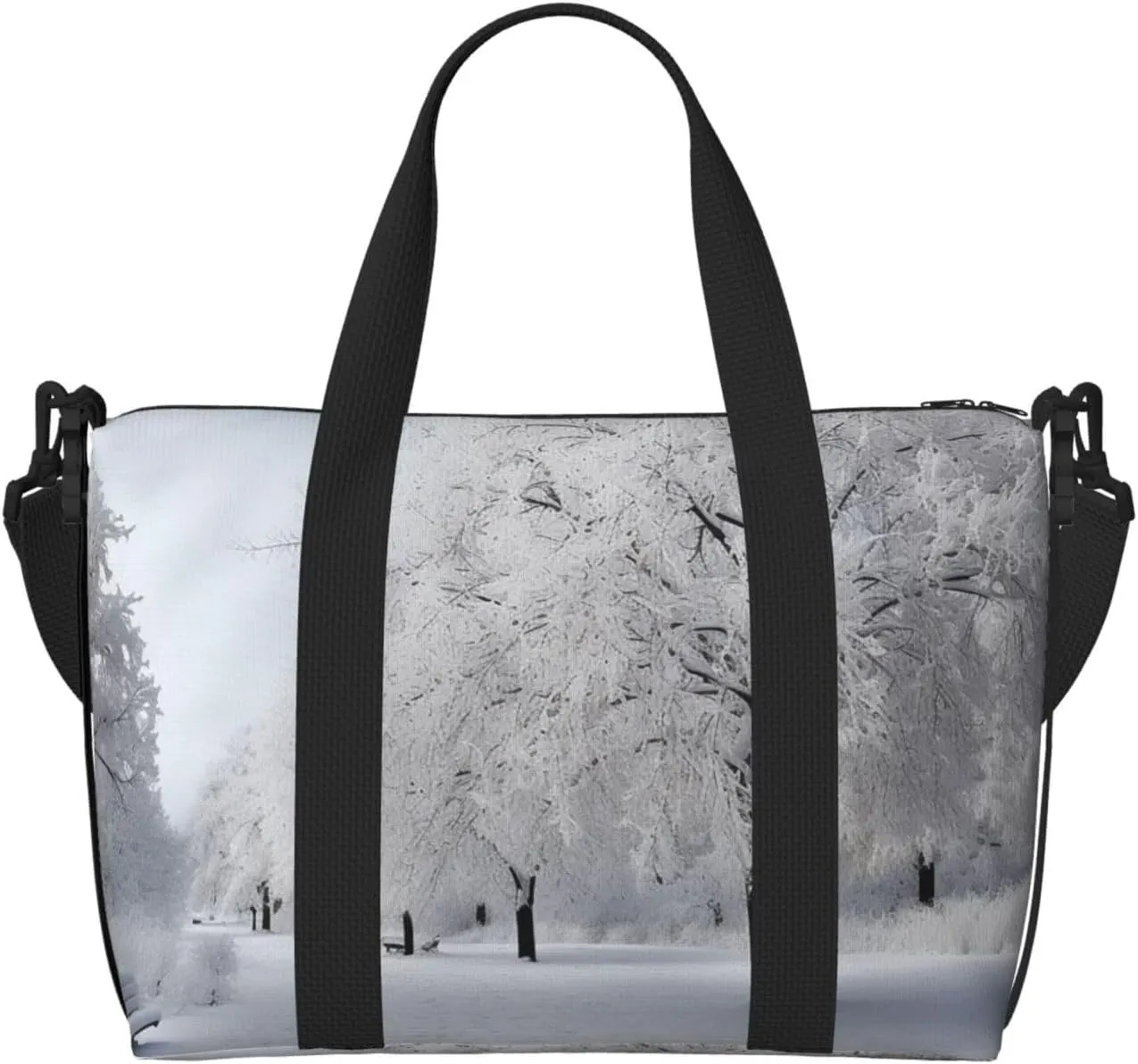 Travel Duffel Bags Personal Item Bag Carry On Luggage Bag Training Handbag Lightweight Waterproof Sports Gym Bag White Snow Tree Weekender Bag for Women Men, Black, One Size, Travel Duffle