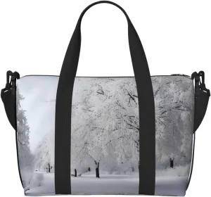 Travel Duffel Bags Personal Item Bag Carry On Luggage Bag Training Handbag Lightweight Waterproof Sports Gym Bag White Snow Tree Weekender Bag for Women Men, Black, One Size, Travel Duffle