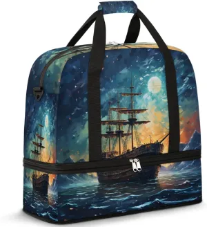 Travel Weekend Bag Ocean Ship Sports Tote Gym Bags for Women Men, Maritime Shoulder Weekender Overnight Bag with Shoes