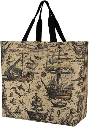 Treasure Map Maritime Pirate Handbags Lightweight Travel Shoulder Bag Portable Cute Shopping Beach Market Bag for Men Women Hiking Yoga Gym Swimming Travel Holiday Gift