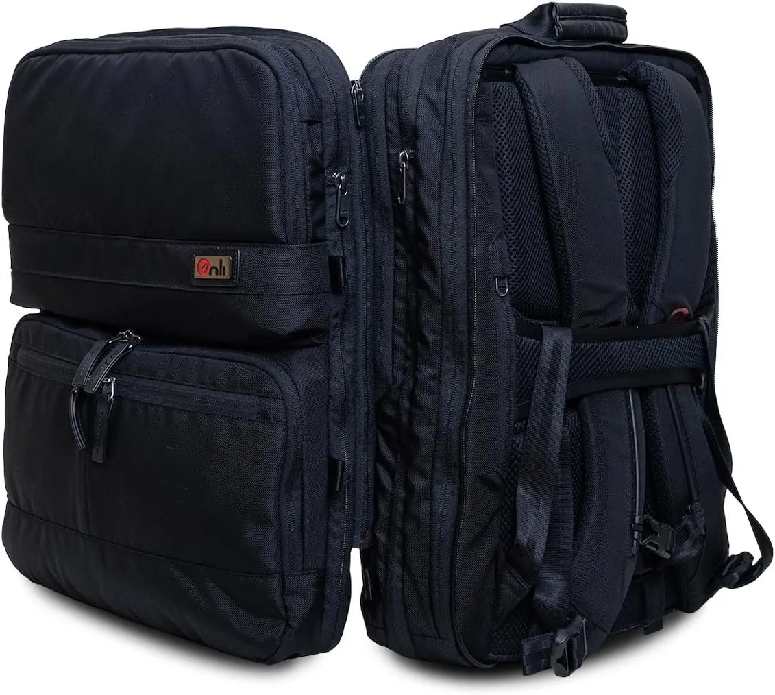 Trilogy Double Pack - World class multiple use backpack - expands into a weekender bag - splits into two seperate bags - handles two 17” laptops and two tablets (Black)
