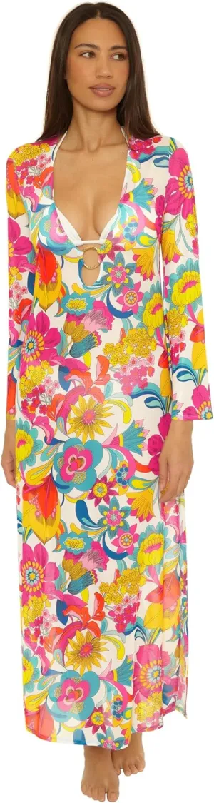 Trina Turk womens Fontaine Mesh Maxi Ring Dress, V-neck, Casual, Beach Cover Ups for Women