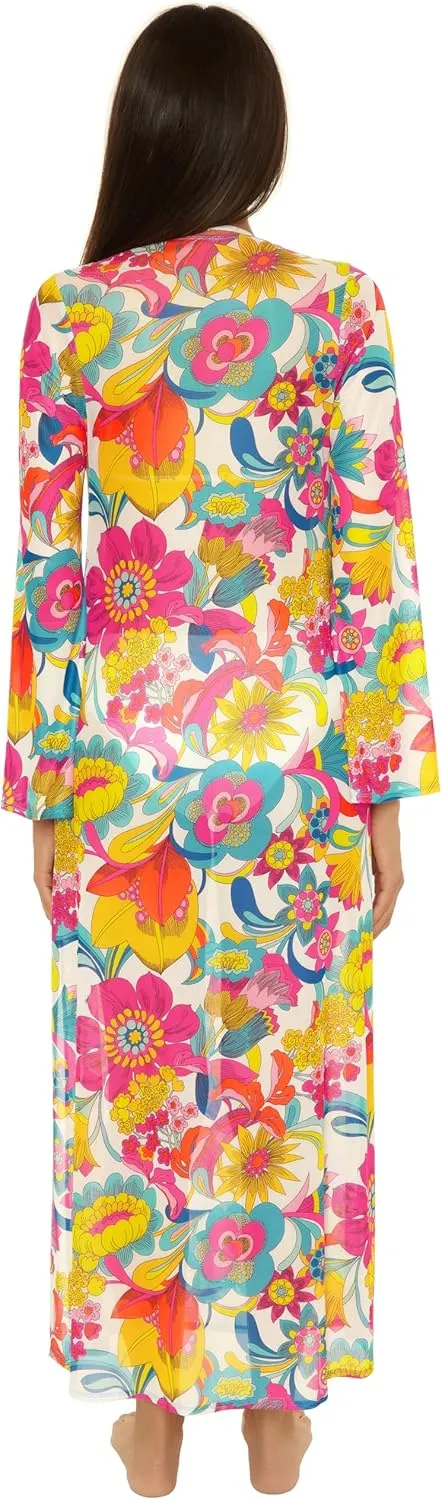 Trina Turk womens Fontaine Mesh Maxi Ring Dress, V-neck, Casual, Beach Cover Ups for Women