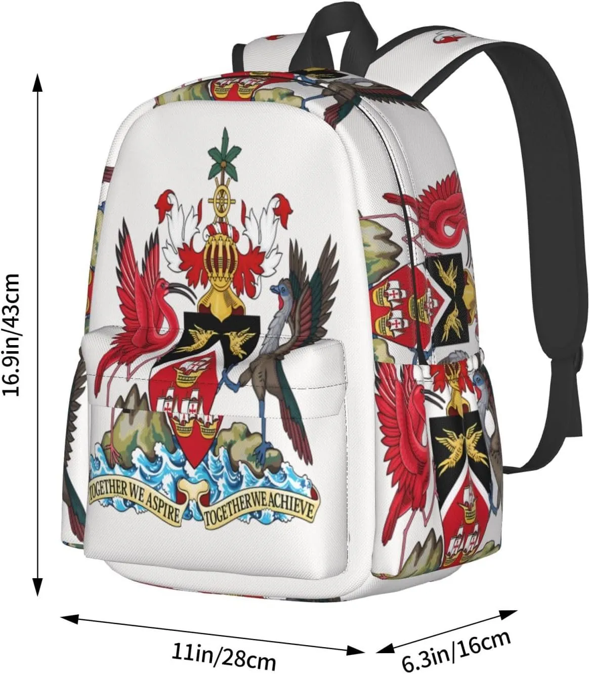 Trinidad and Tobago Coat of Arms Large Travel Backpack Casual Backpacks Laptop Daypack Working Rucksack Lightweight Back Pack Sports Bag with Adjustable Shoulder Strap