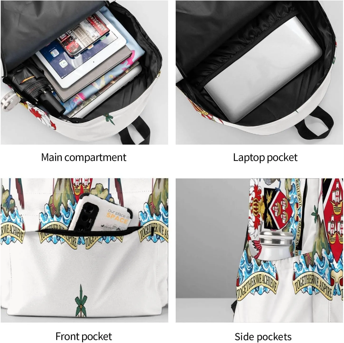 Trinidad and Tobago Coat of Arms Large Travel Backpack Casual Backpacks Laptop Daypack Working Rucksack Lightweight Back Pack Sports Bag with Adjustable Shoulder Strap
