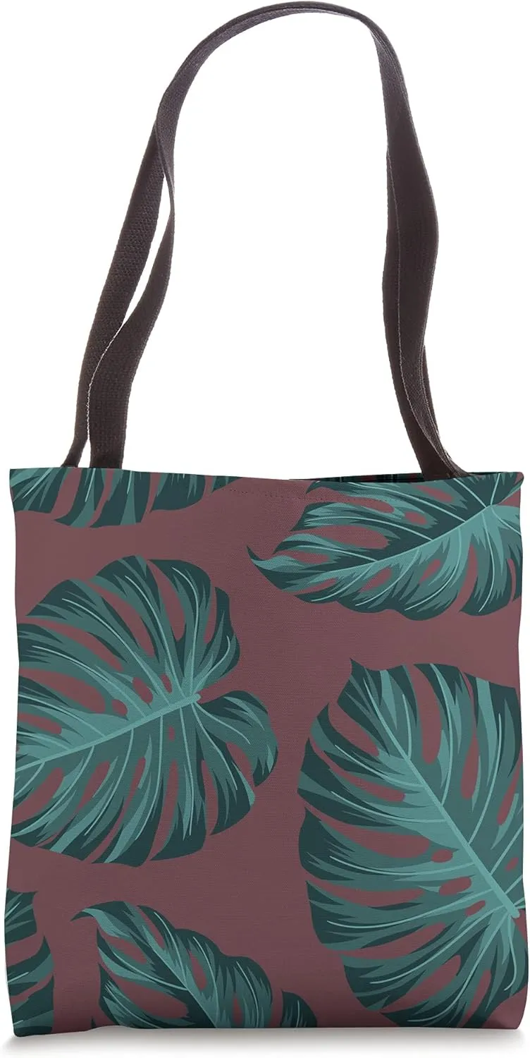 Tropical Botanical Monstera Leaves Summer Pattern Plum Brown Tote Bag