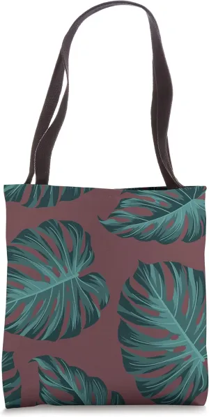 Tropical Botanical Monstera Leaves Summer Pattern Plum Brown Tote Bag