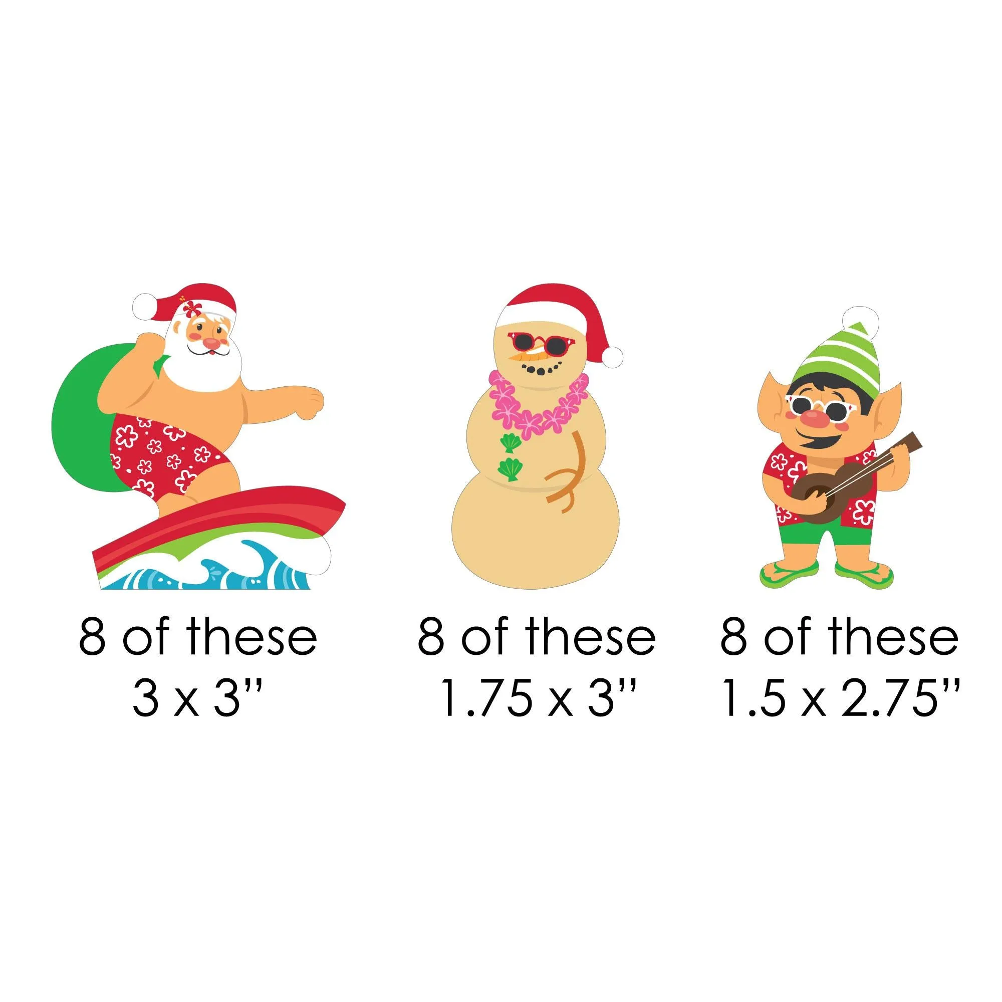 Tropical Christmas - DIY Shaped Beach Santa Holiday Party Cut-Outs - 24 Count