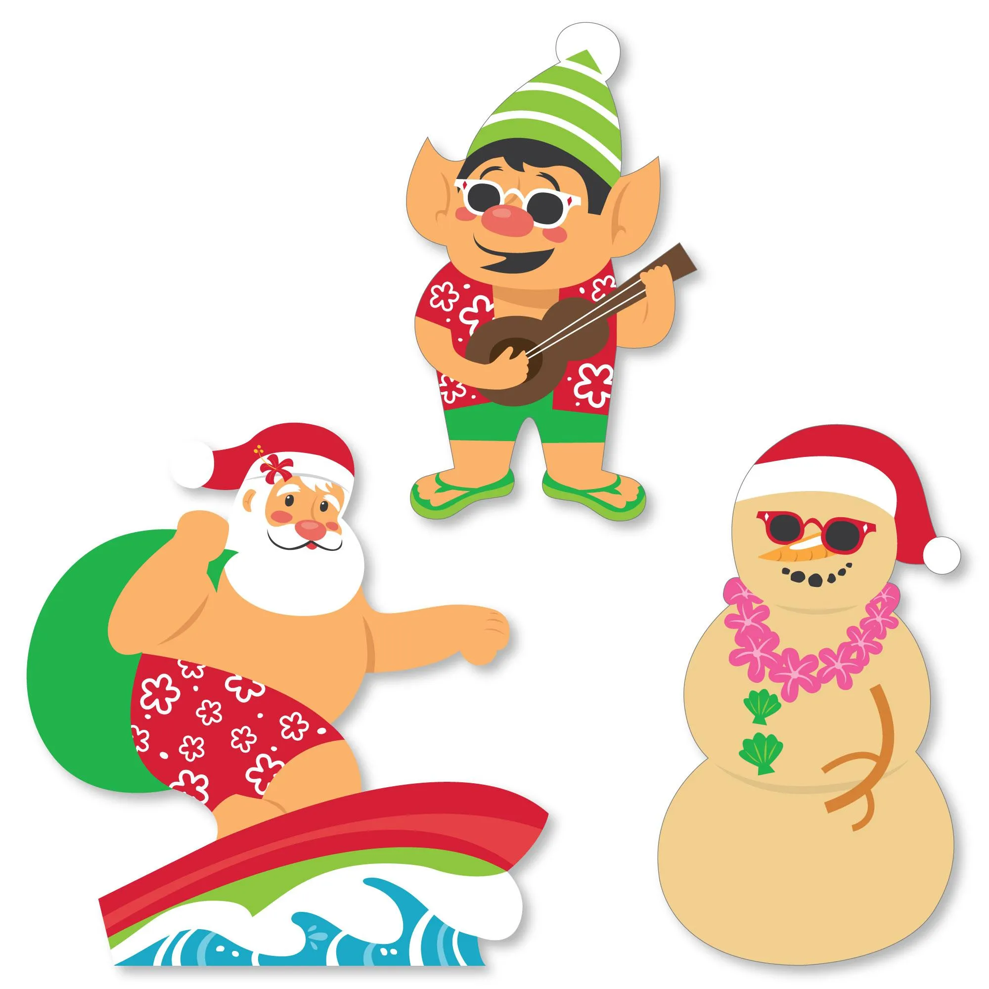 Tropical Christmas - DIY Shaped Beach Santa Holiday Party Cut-Outs - 24 Count