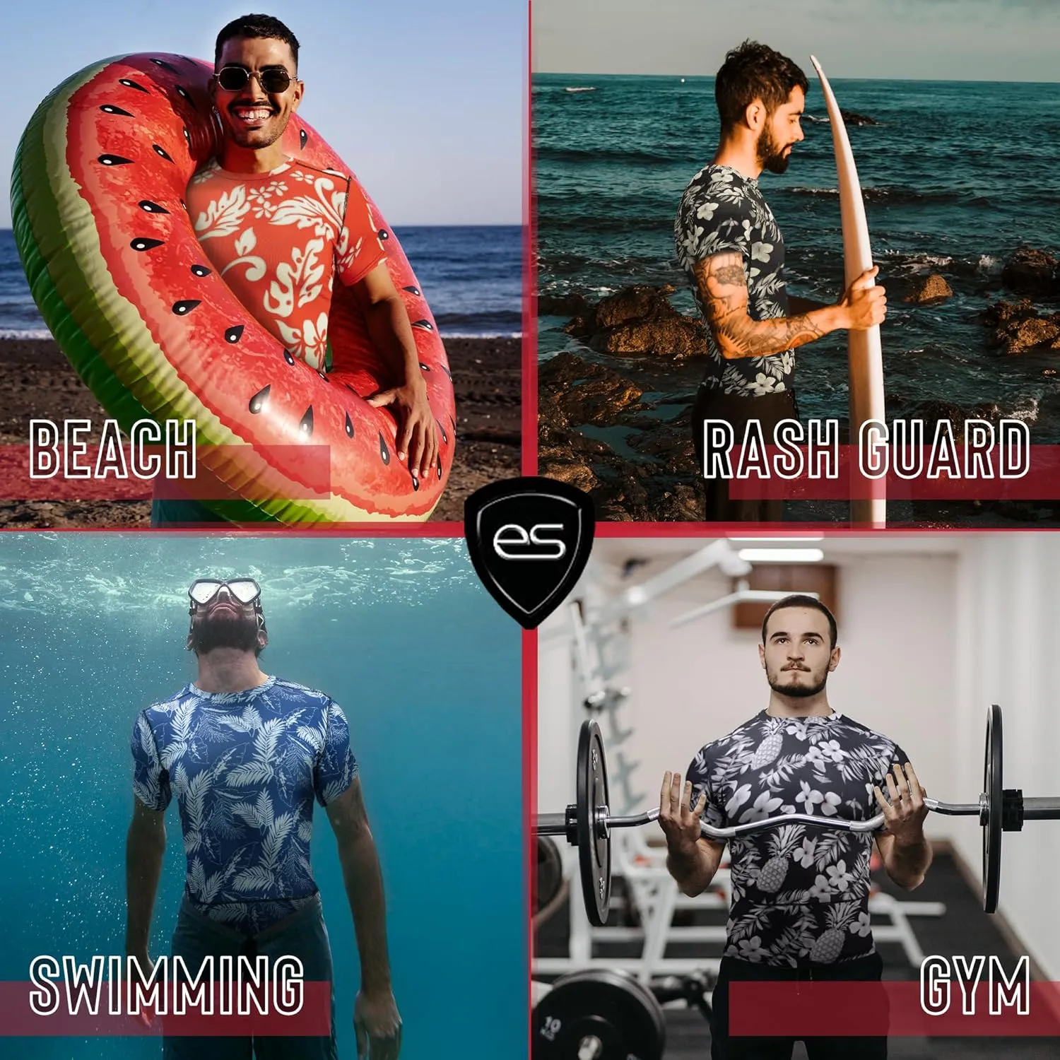 Tropical Compression Shirt for Men Short Sleeve - Swim Shirt, Rash Guard, Gym Undershirt