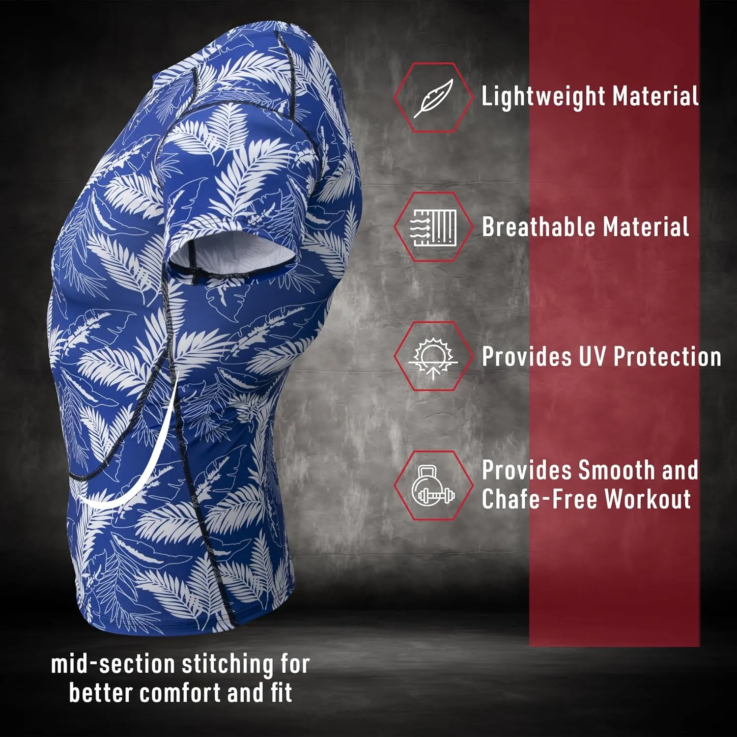 Tropical Compression Shirt for Men Short Sleeve - Swim Shirt, Rash Guard, Gym Undershirt