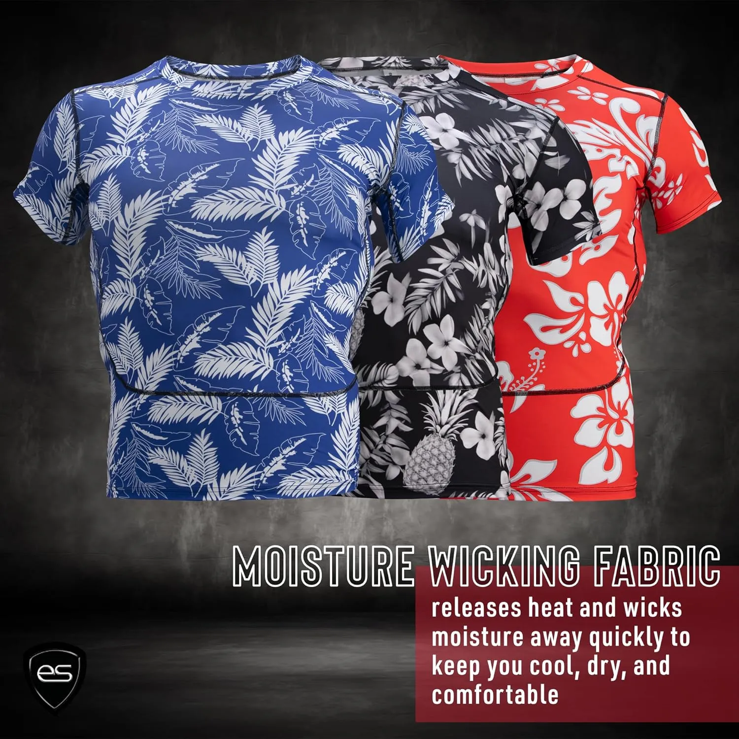 Tropical Compression Shirt for Men Short Sleeve - Swim Shirt, Rash Guard, Gym Undershirt