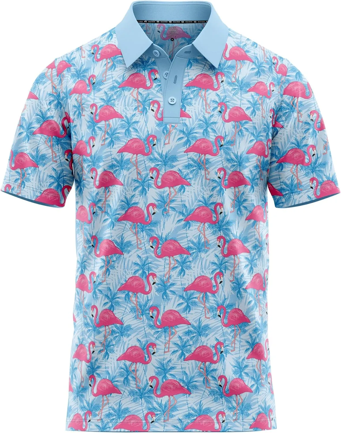 Tropical Hawaiian Golf Polo Shirt – Men Sizes S Thru 5XL Performance Moisture Wicking Dri Fit Flamingo Resort Wear Pickleball