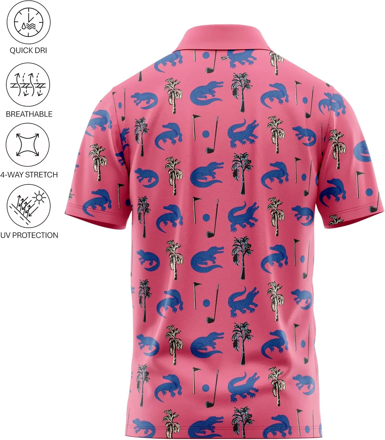 Tropical Hawaiian Golf Polo Shirt – Men Sizes S Thru 5XL Performance Moisture Wicking Dri Fit Flamingo Resort Wear Pickleball