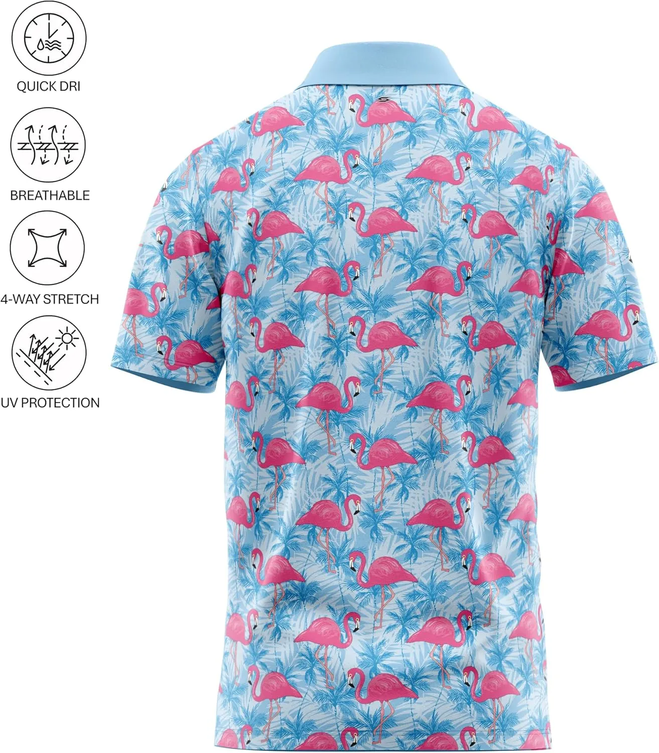 Tropical Hawaiian Golf Polo Shirt – Men Sizes S Thru 5XL Performance Moisture Wicking Dri Fit Flamingo Resort Wear Pickleball