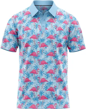 Tropical Hawaiian Golf Polo Shirt – Men Sizes S Thru 5XL Performance Moisture Wicking Dri Fit Flamingo Resort Wear Pickleball