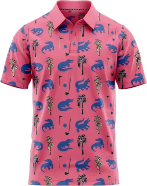 Tropical Hawaiian Golf Polo Shirt – Men Sizes S Thru 5XL Performance Moisture Wicking Dri Fit Flamingo Resort Wear Pickleball