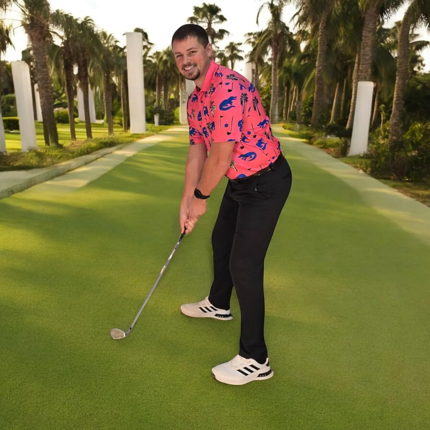 Tropical Hawaiian Golf Polo Shirt – Men Sizes S Thru 5XL Performance Moisture Wicking Dri Fit Flamingo Resort Wear Pickleball