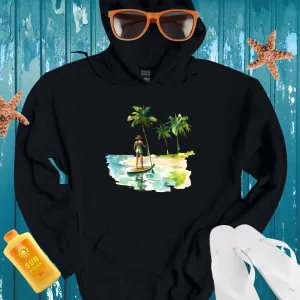 Tropical Paddleboarding Hoodie With Watercolor Design