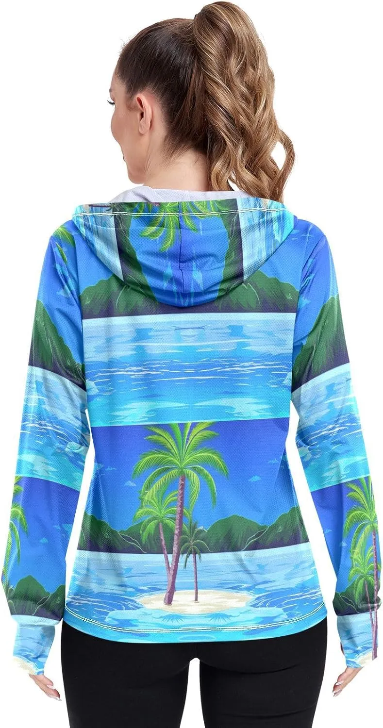 Tropical Palm Trees Blue Sun Jacket for Women Uv Protection, Upf 50  Long Sleeve Top, S-XXL