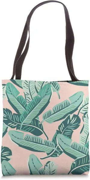 Tropical Peach Green Botanical Leaves Summer Jungle Pattern Tote Bag