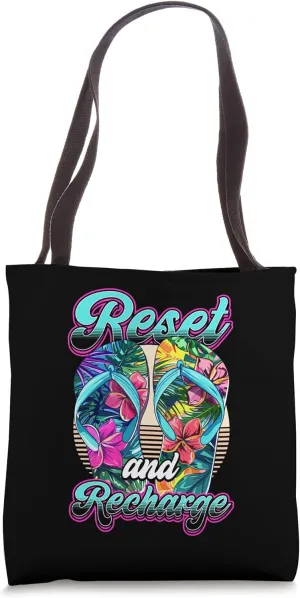 Tropical Reset and Recharge Colorful Summer Beach Flip Flops Tote Bag