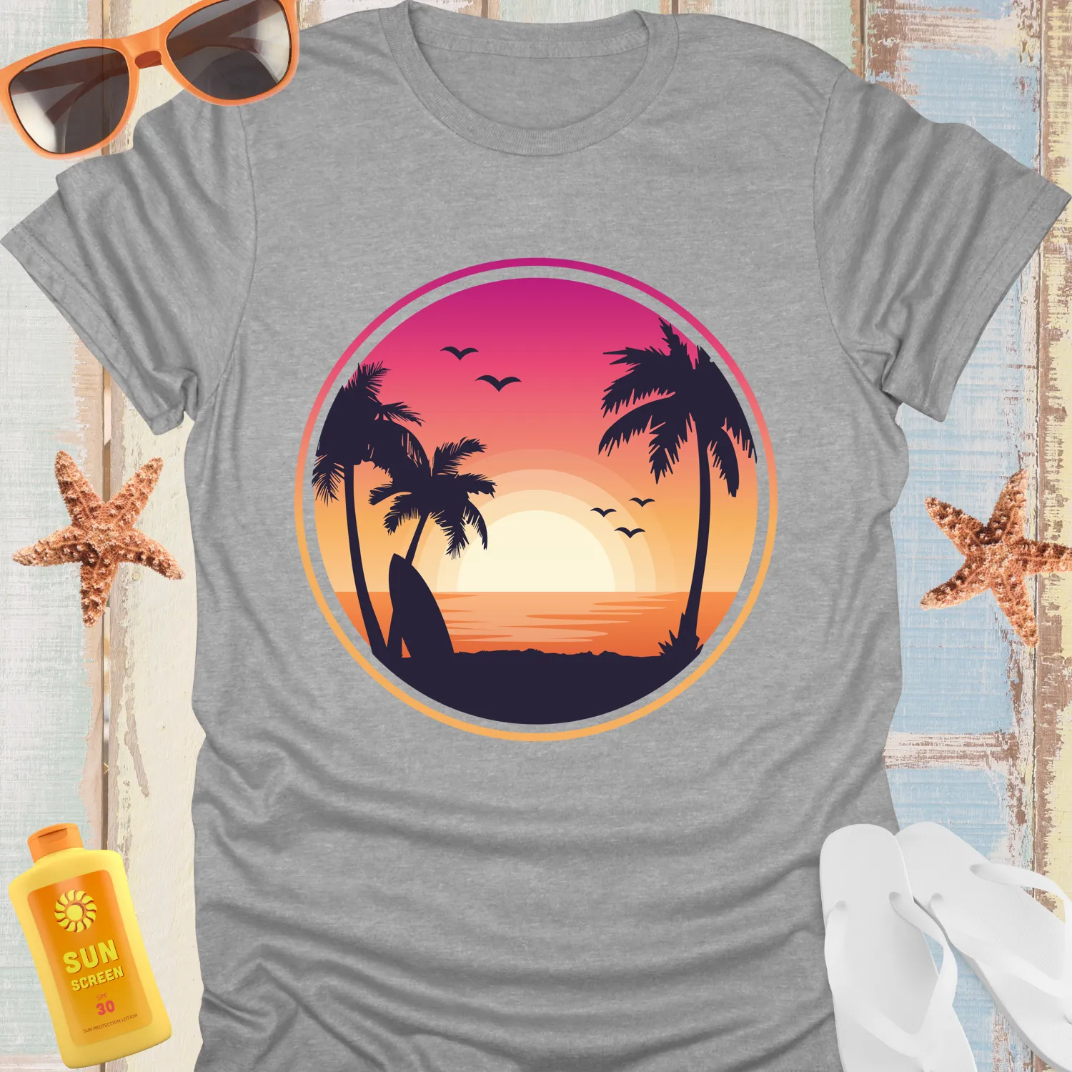 Tropical Sunset Surf Tshirt Beach Vibes Graphic Tee