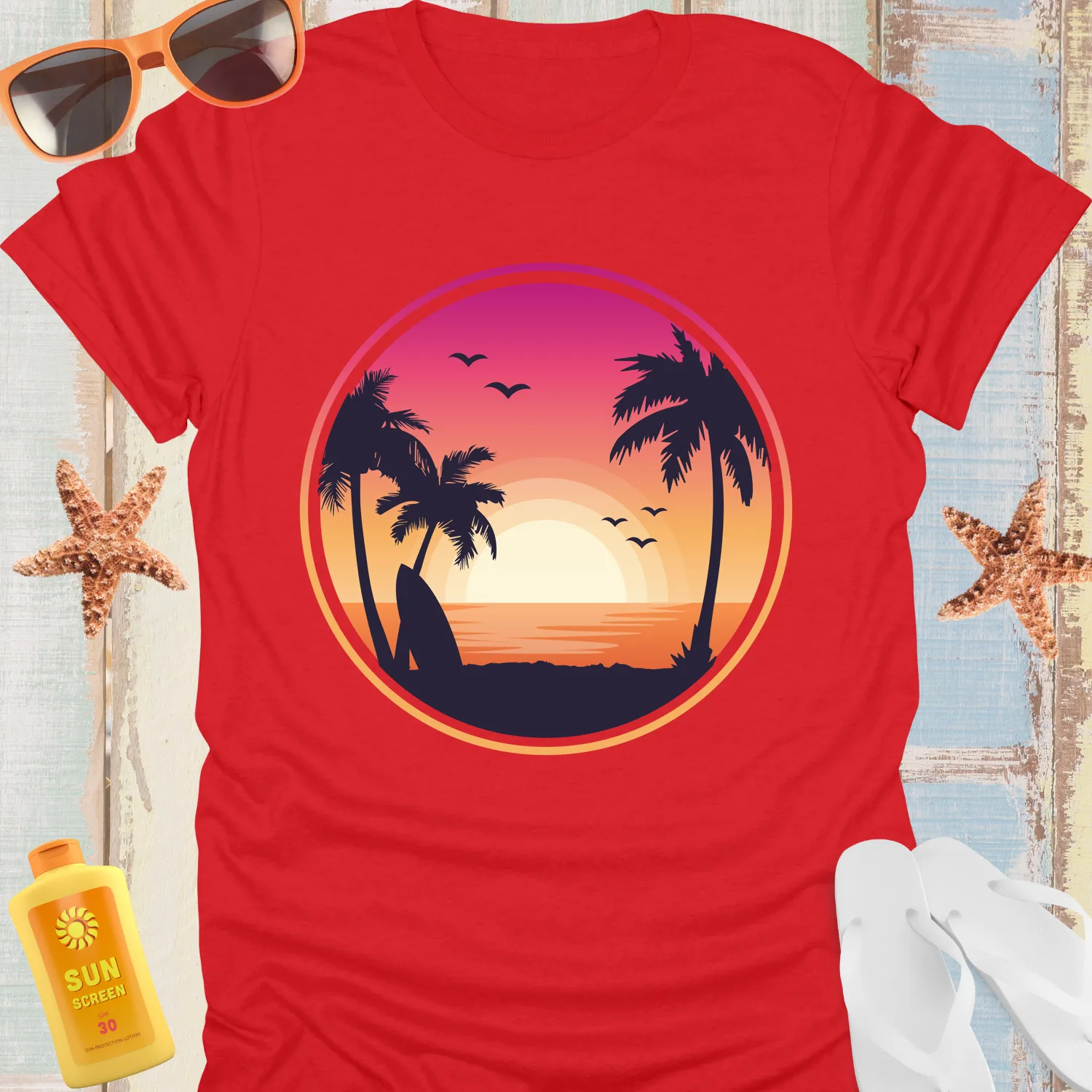 Tropical Sunset Surf Tshirt Beach Vibes Graphic Tee