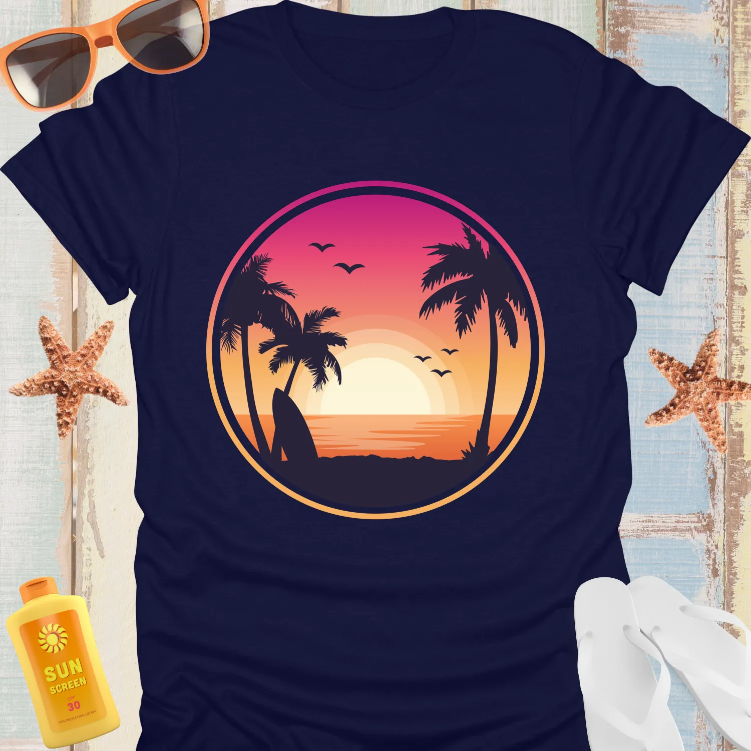 Tropical Sunset Surf Tshirt Beach Vibes Graphic Tee