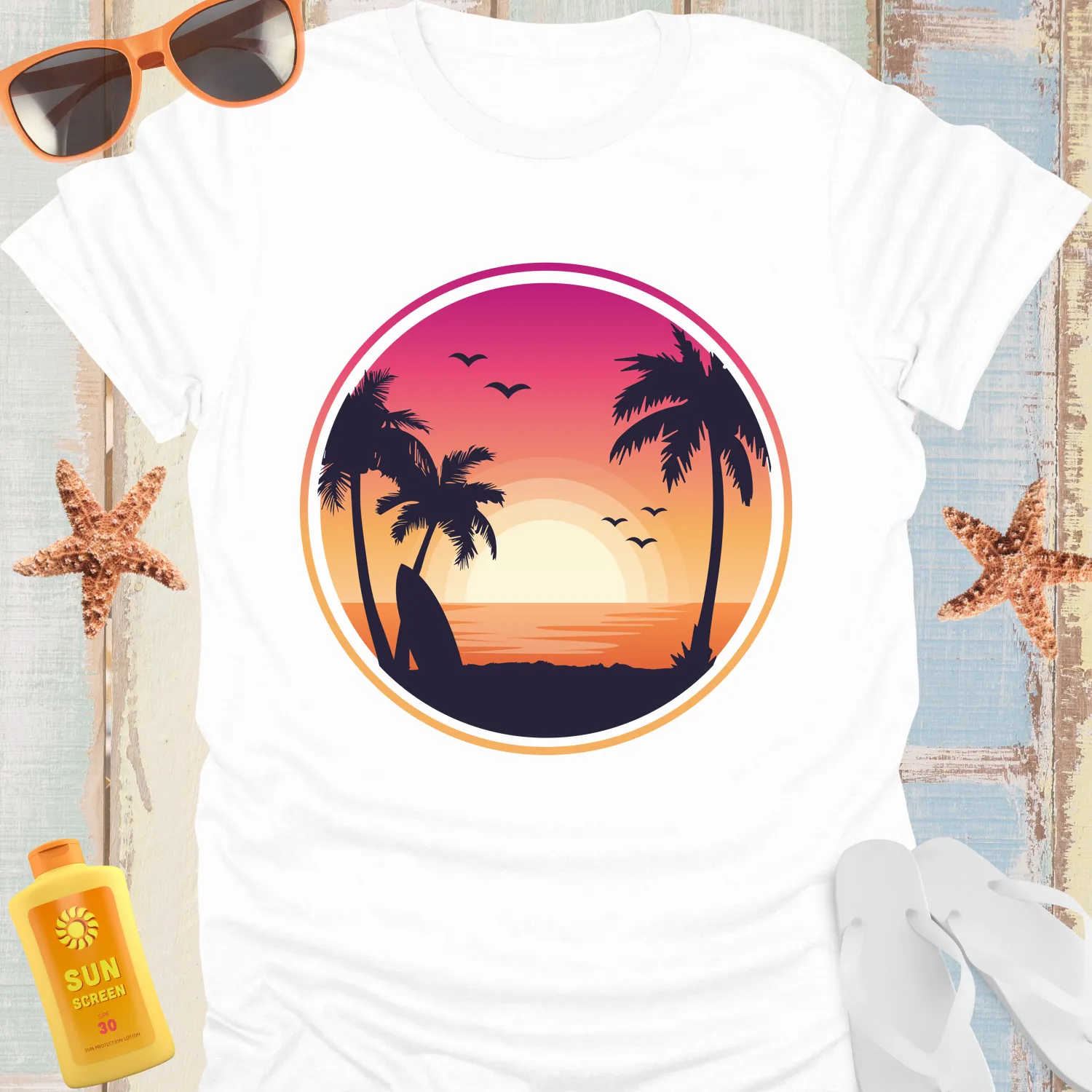 Tropical Sunset Surf Tshirt Beach Vibes Graphic Tee