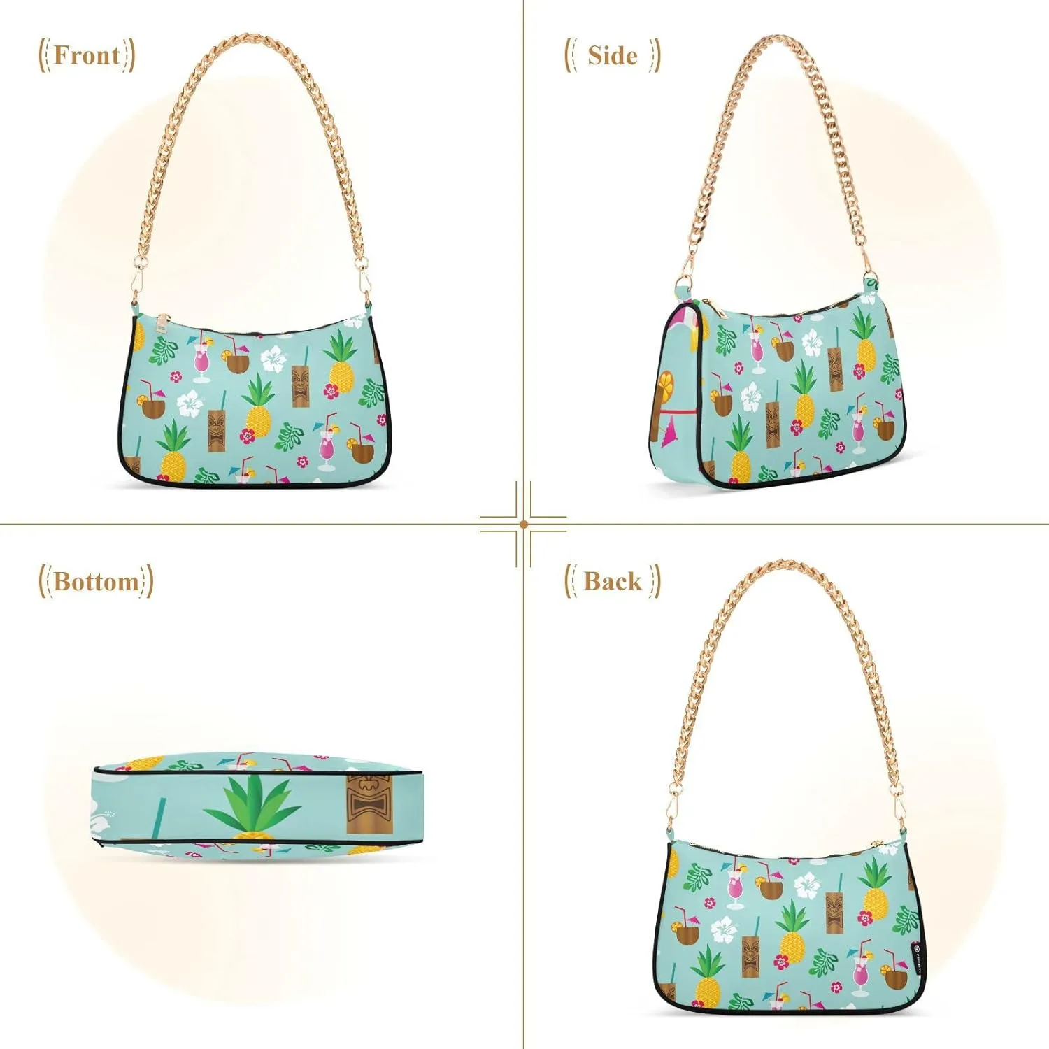 Tropical Tiki Drinks Pineapple Shoulder Bags for Women Small Handbags Mini Clutch Purse