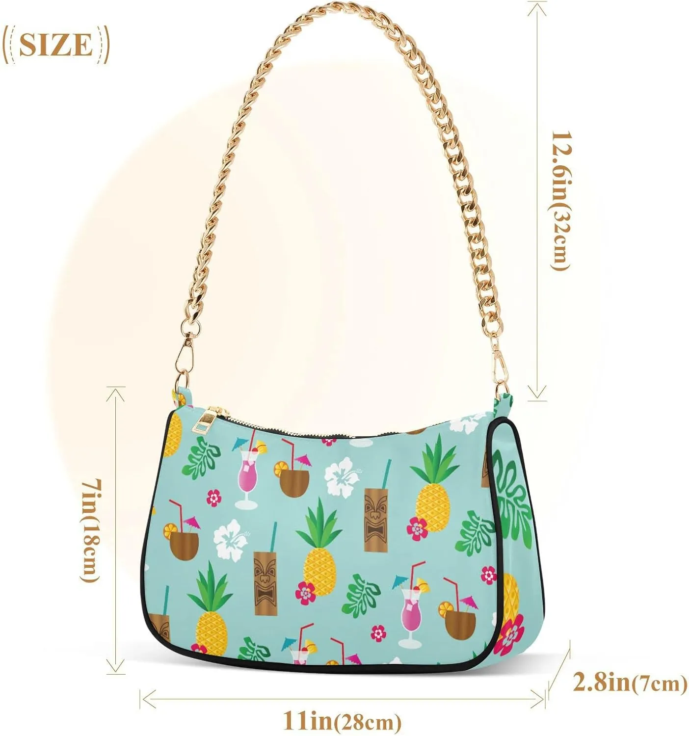 Tropical Tiki Drinks Pineapple Shoulder Bags for Women Small Handbags Mini Clutch Purse