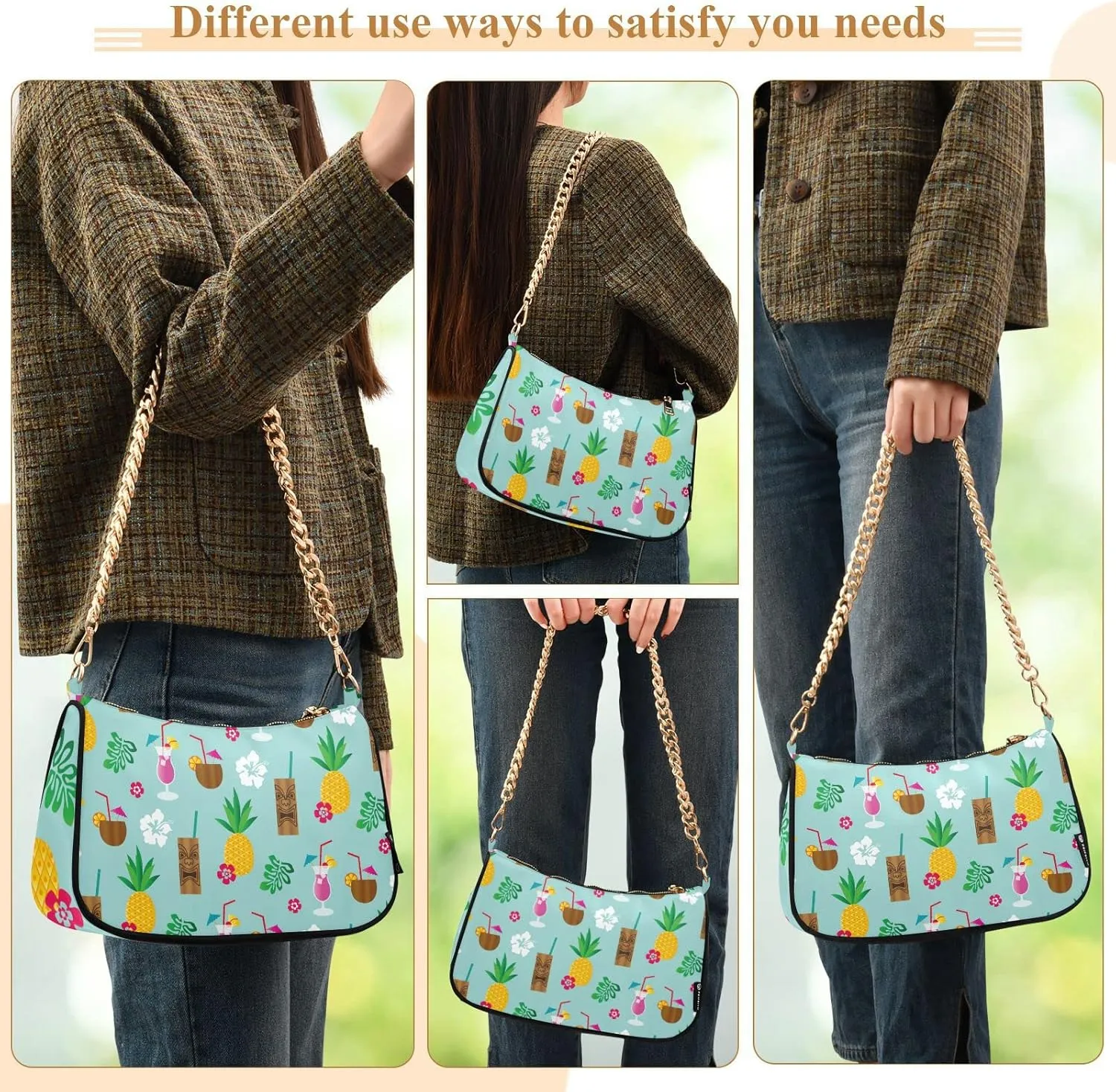 Tropical Tiki Drinks Pineapple Shoulder Bags for Women Small Handbags Mini Clutch Purse