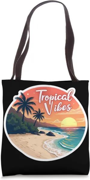 Tropical Vibes Sandy Beach Sunset Summer Vacation Souvenir Tote Bag