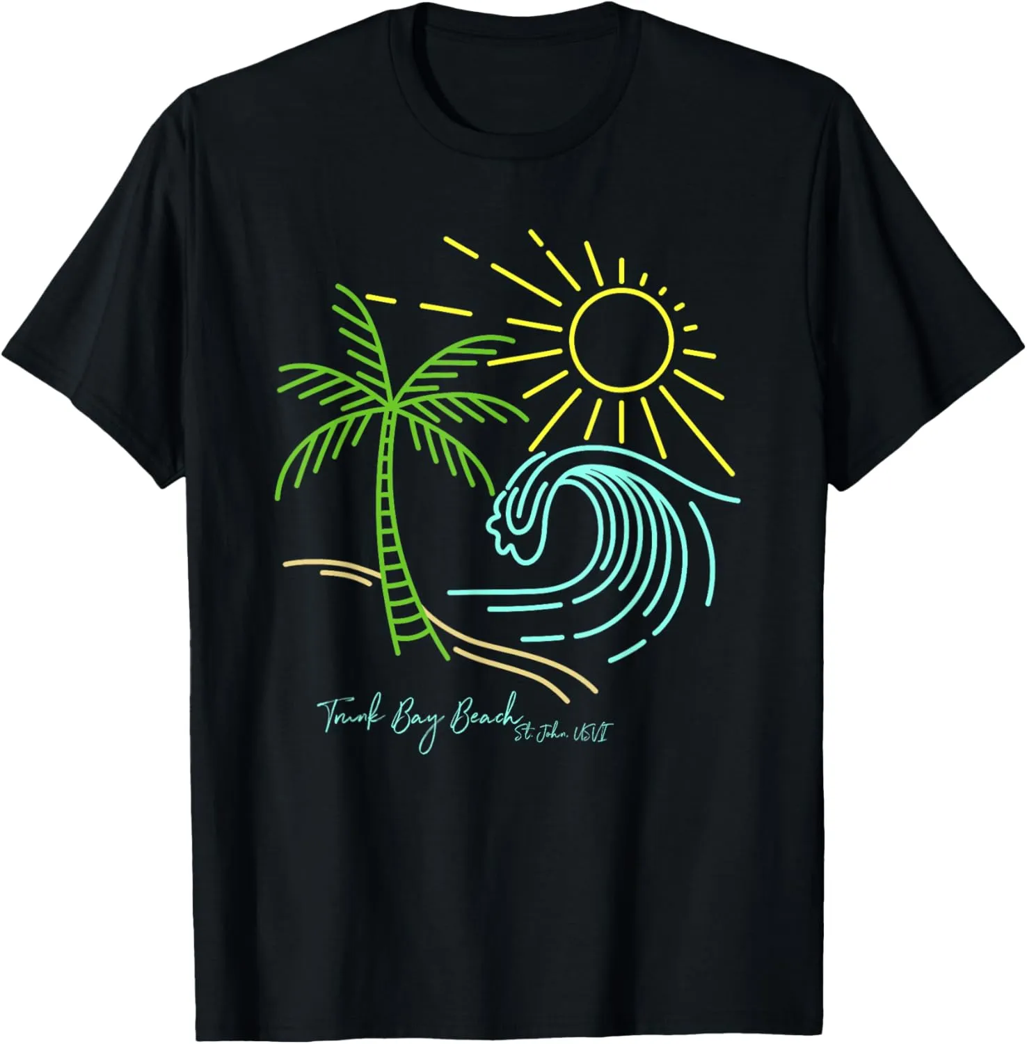 Trunk Bay Beach St John USVI Bright Minimal Line Art T-Shirt
