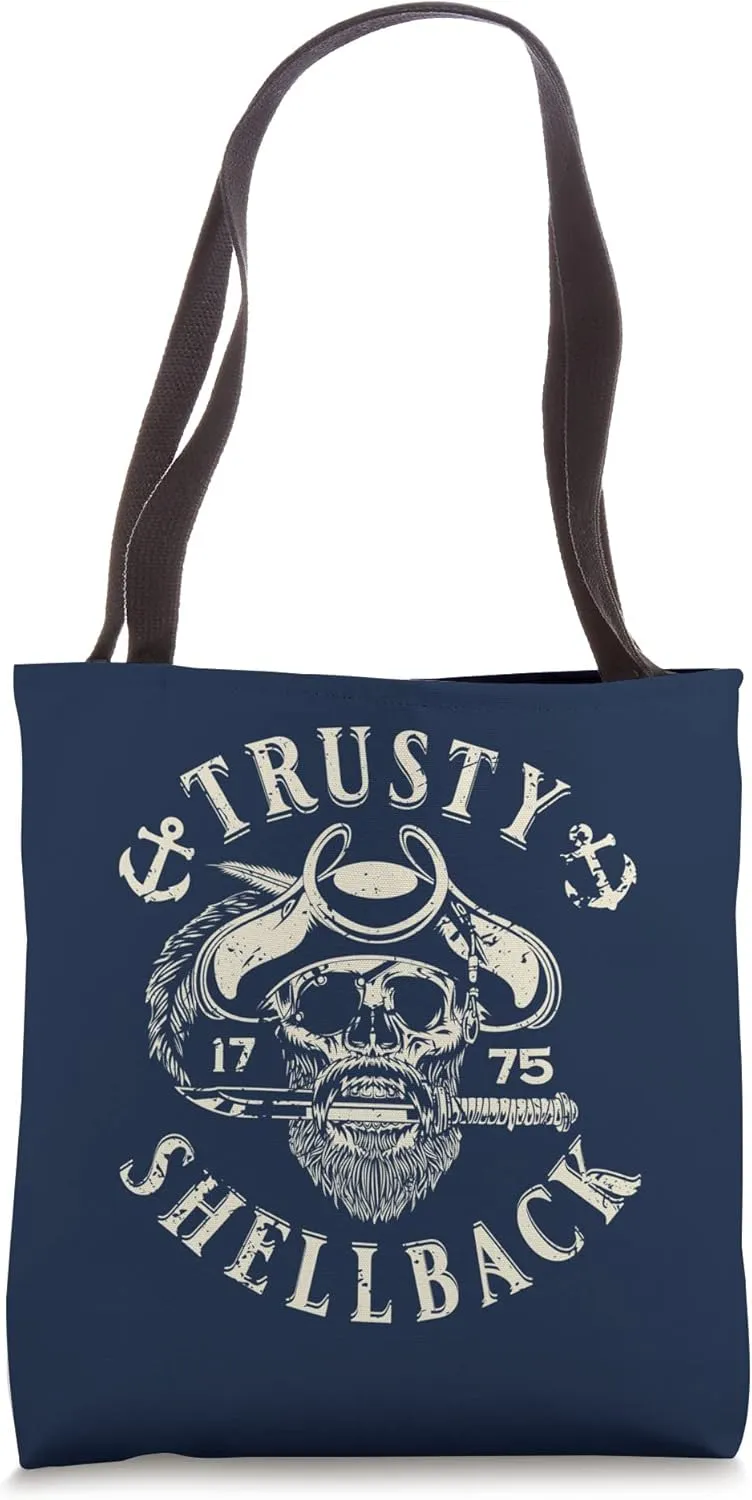 Trusty Shellback Pirate Skull Equator Crossing Naval Art Tote Bag