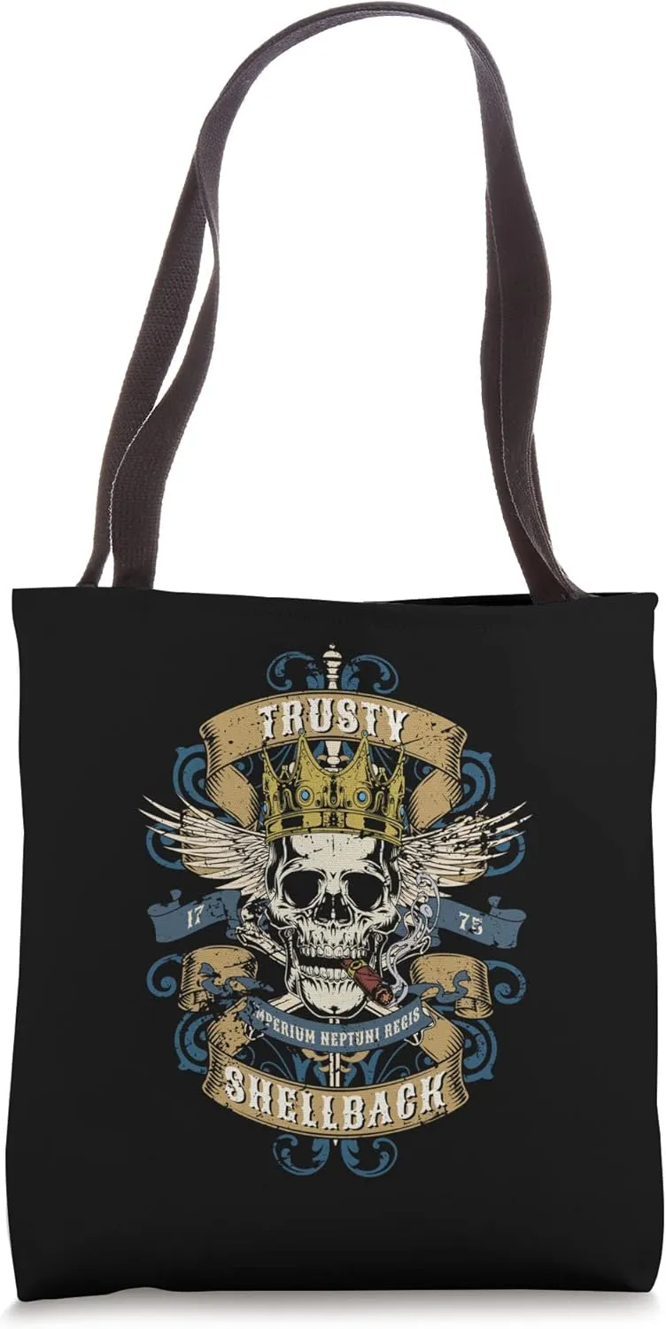 Trusty Shellback Skull Equator Crossing Distressed Naval Art Tote Bag