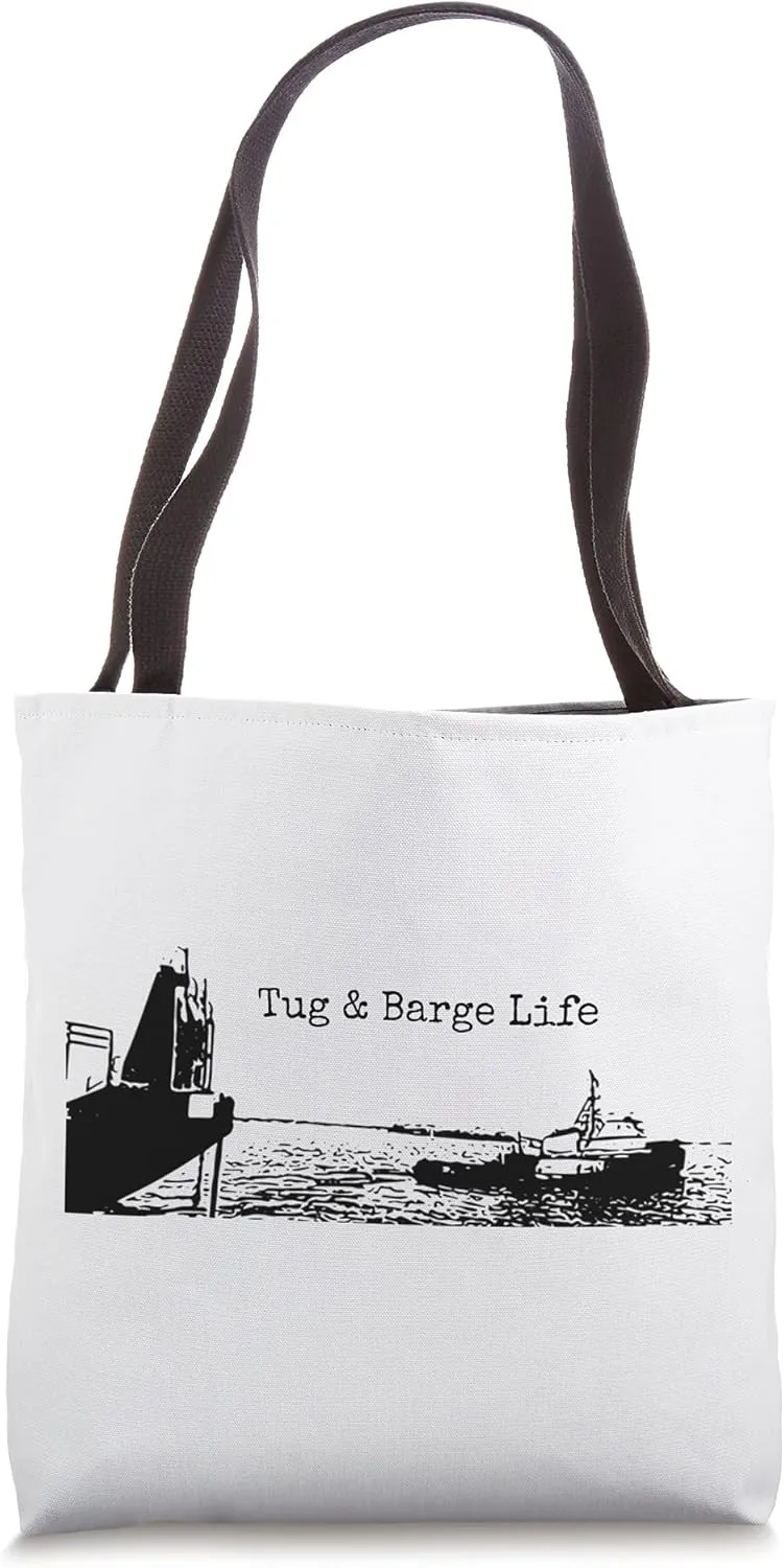 tug and barge life tugboat black and white Tote Bag