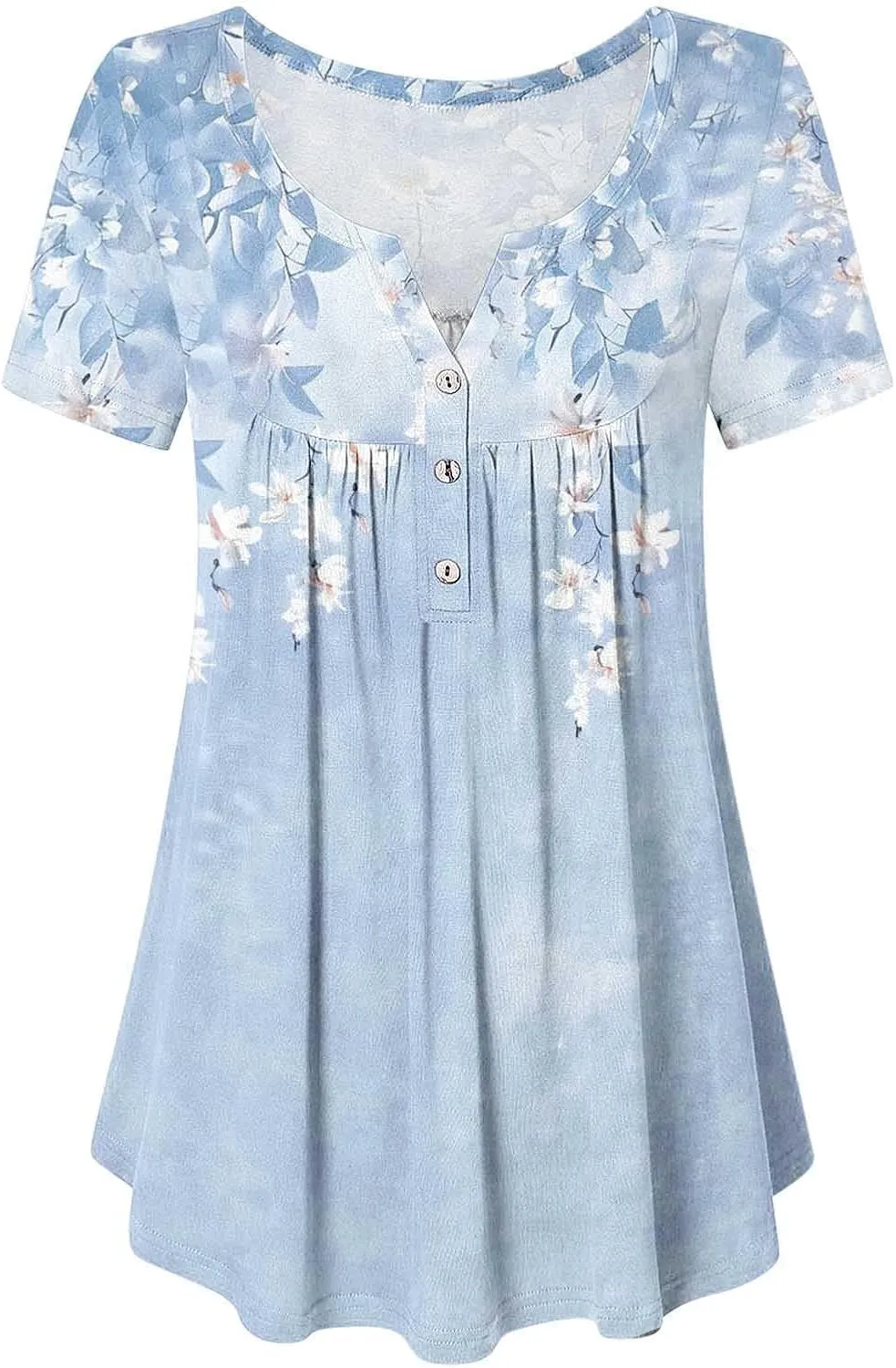 Tunic Tops for Women Loose Fit Dressy Short Sleeve Shirts Summer Casual Pleated Hide Belly Ruffled Hem Blouse for Leggings