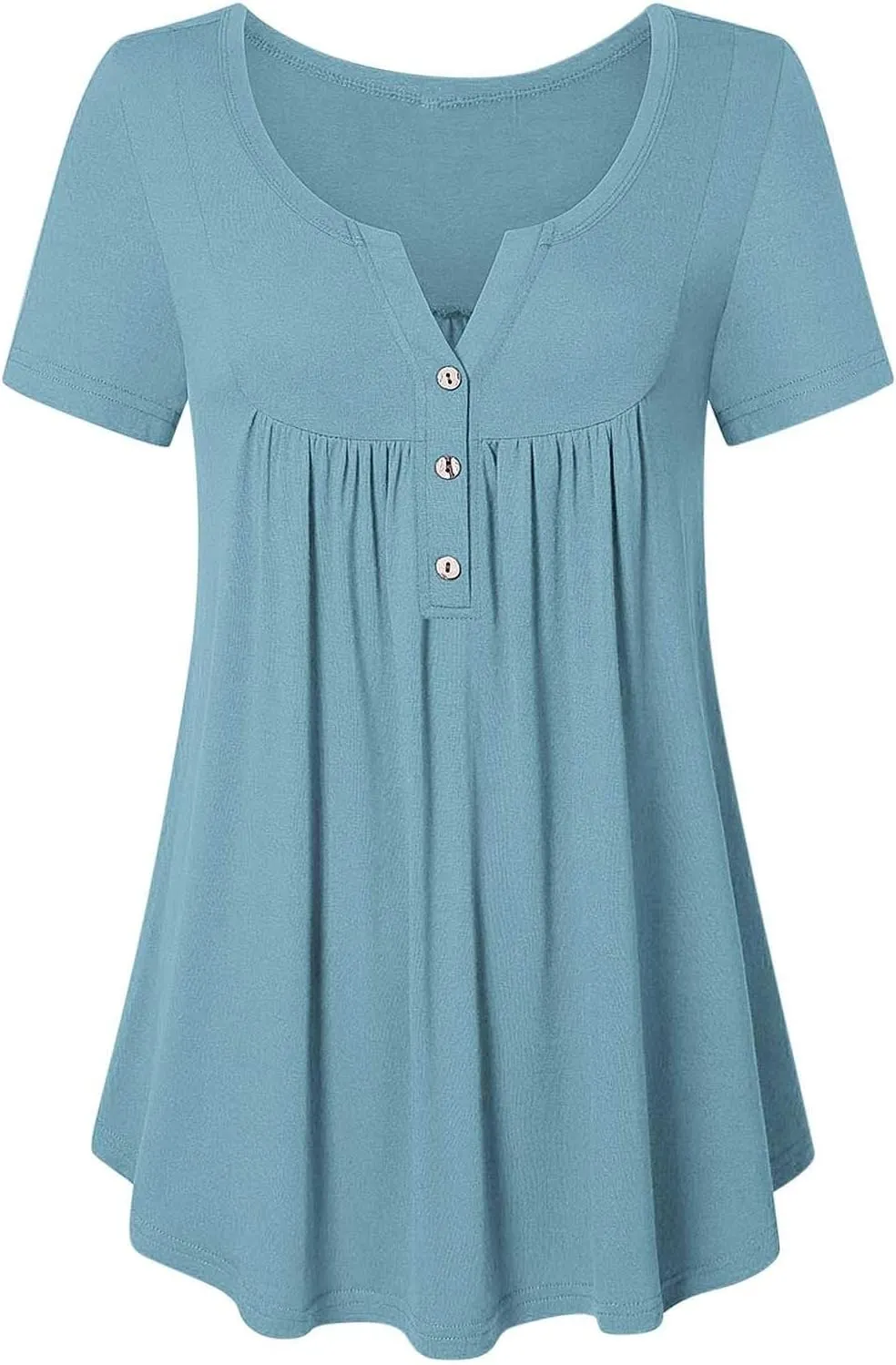 Tunic Tops for Women Loose Fit Dressy Short Sleeve Shirts Summer Casual Pleated Hide Belly Ruffled Hem Blouse for Leggings