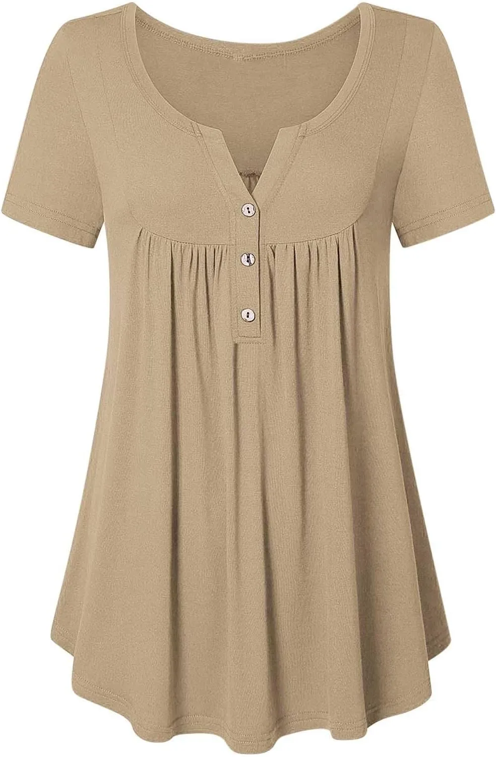 Tunic Tops for Women Loose Fit Dressy Short Sleeve Shirts Summer Casual Pleated Hide Belly Ruffled Hem Blouse for Leggings