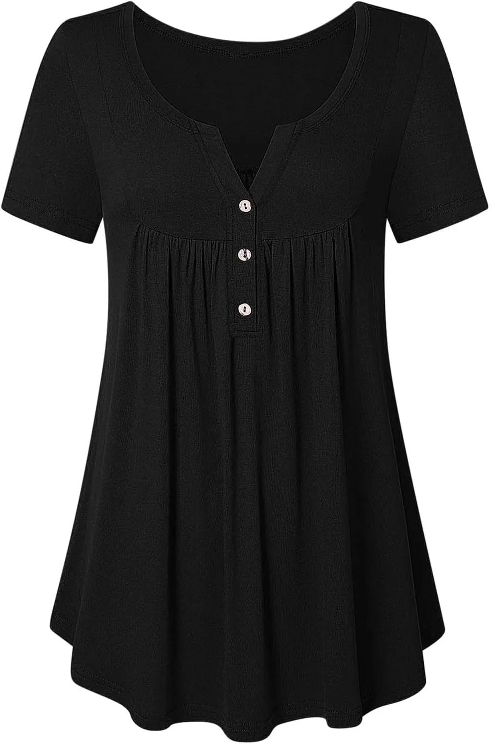 Tunic Tops for Women Loose Fit Dressy Short Sleeve Shirts Summer Casual Pleated Hide Belly Ruffled Hem Blouse for Leggings