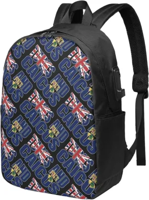 Turks Caicos Islands Flags Laptop Backpacks Travel Backpack Casual Business Daypack Sport Rucksack Computer Bag Fits up to 17 Inch Notebook with USB Port